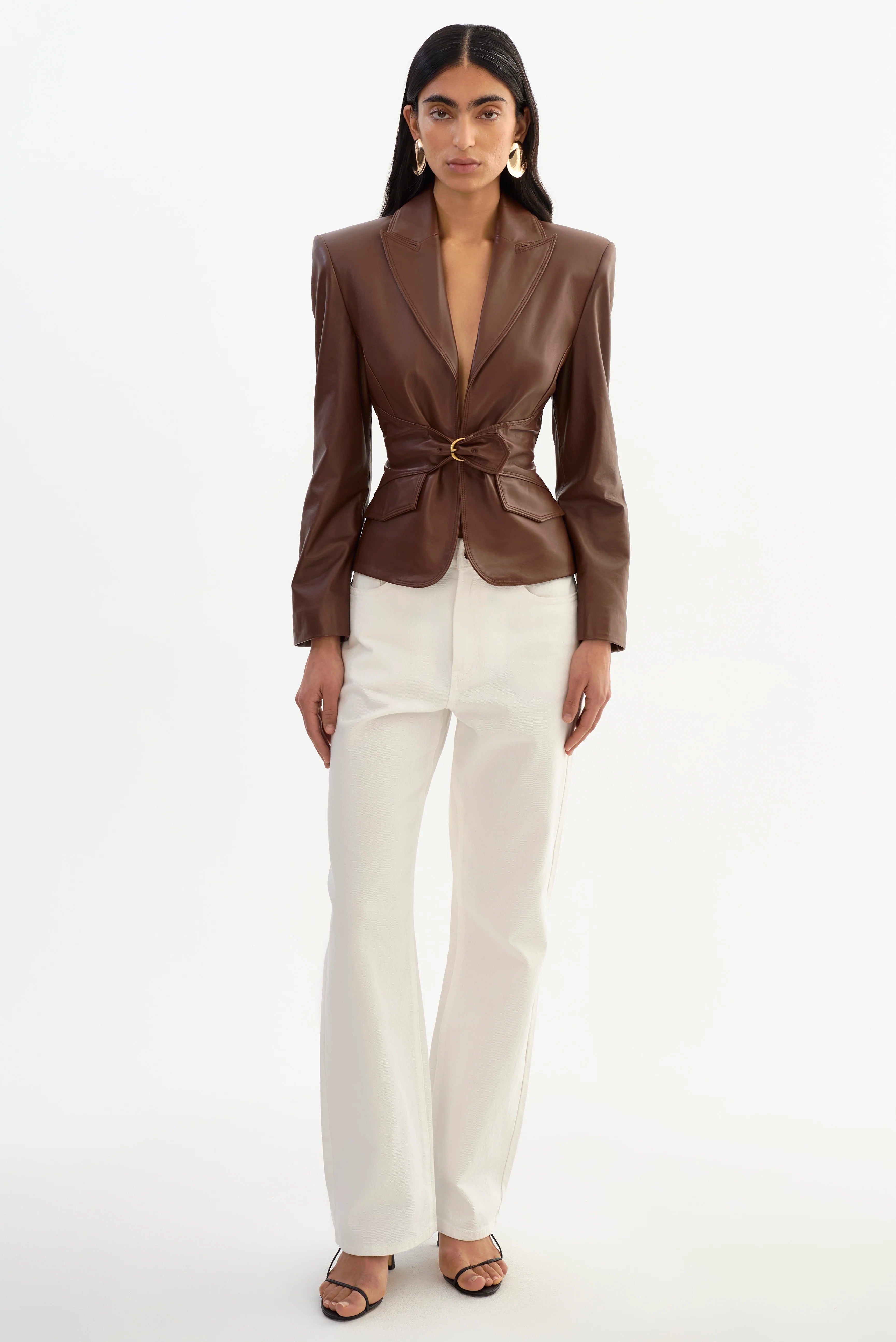 Wiley Belted Leather Blazer | Mid Brown