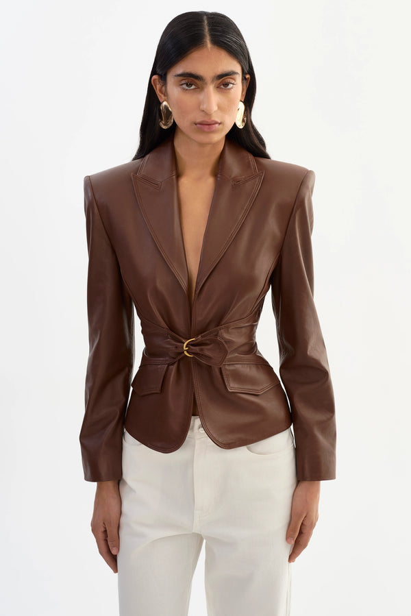 LaMarque Wiley Belted Leather Blazer | Mid Brown