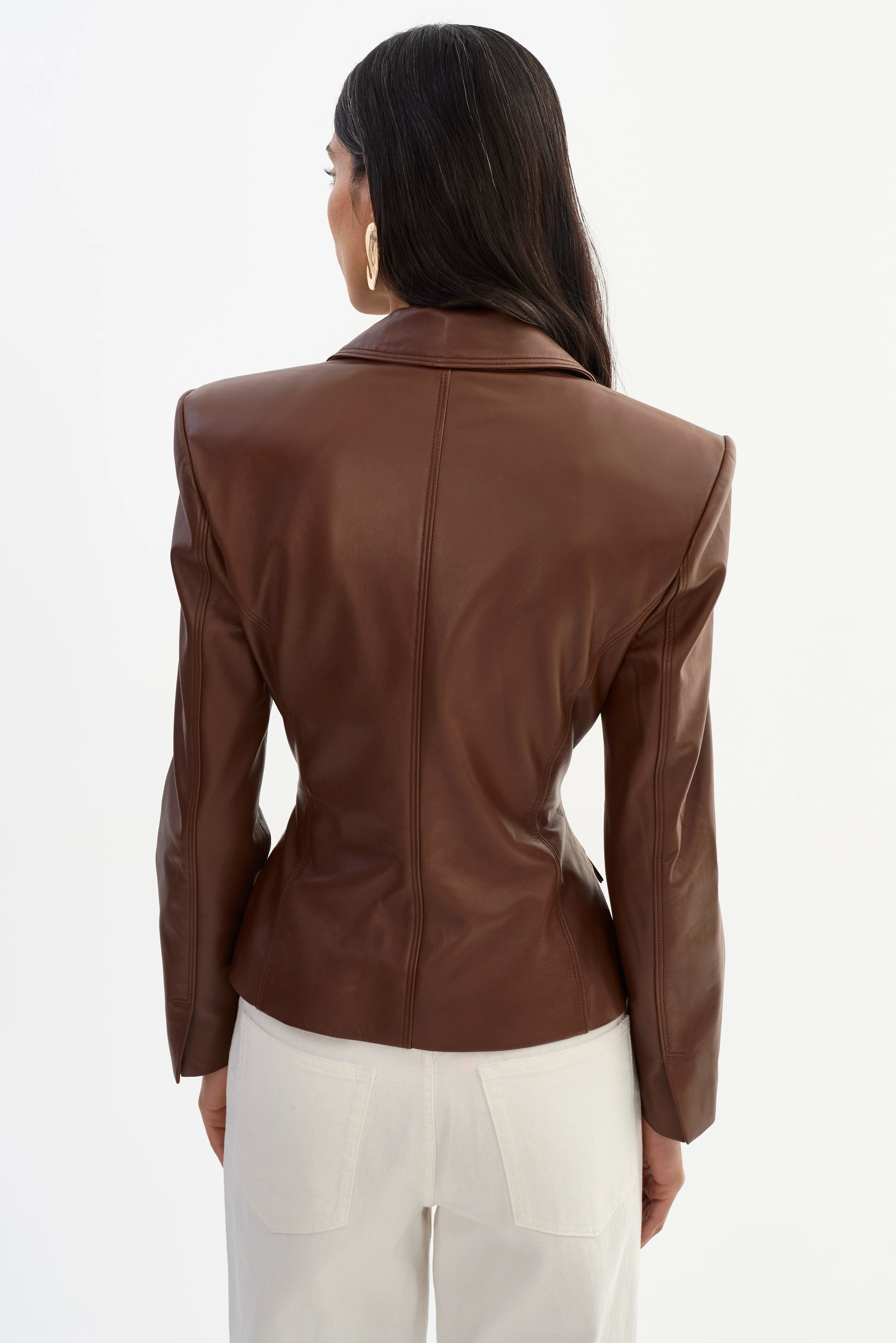 Wiley Belted Leather Blazer | Mid Brown