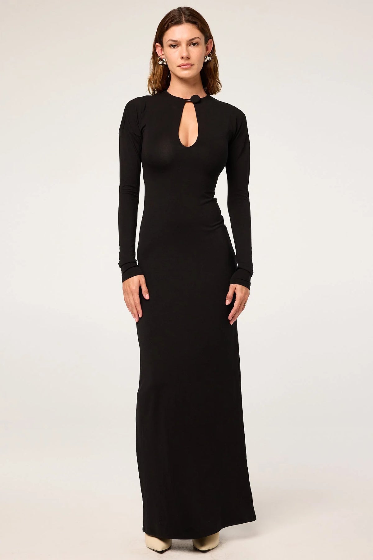 Abbi Keyhole Ribbed Jersey Dress | Black