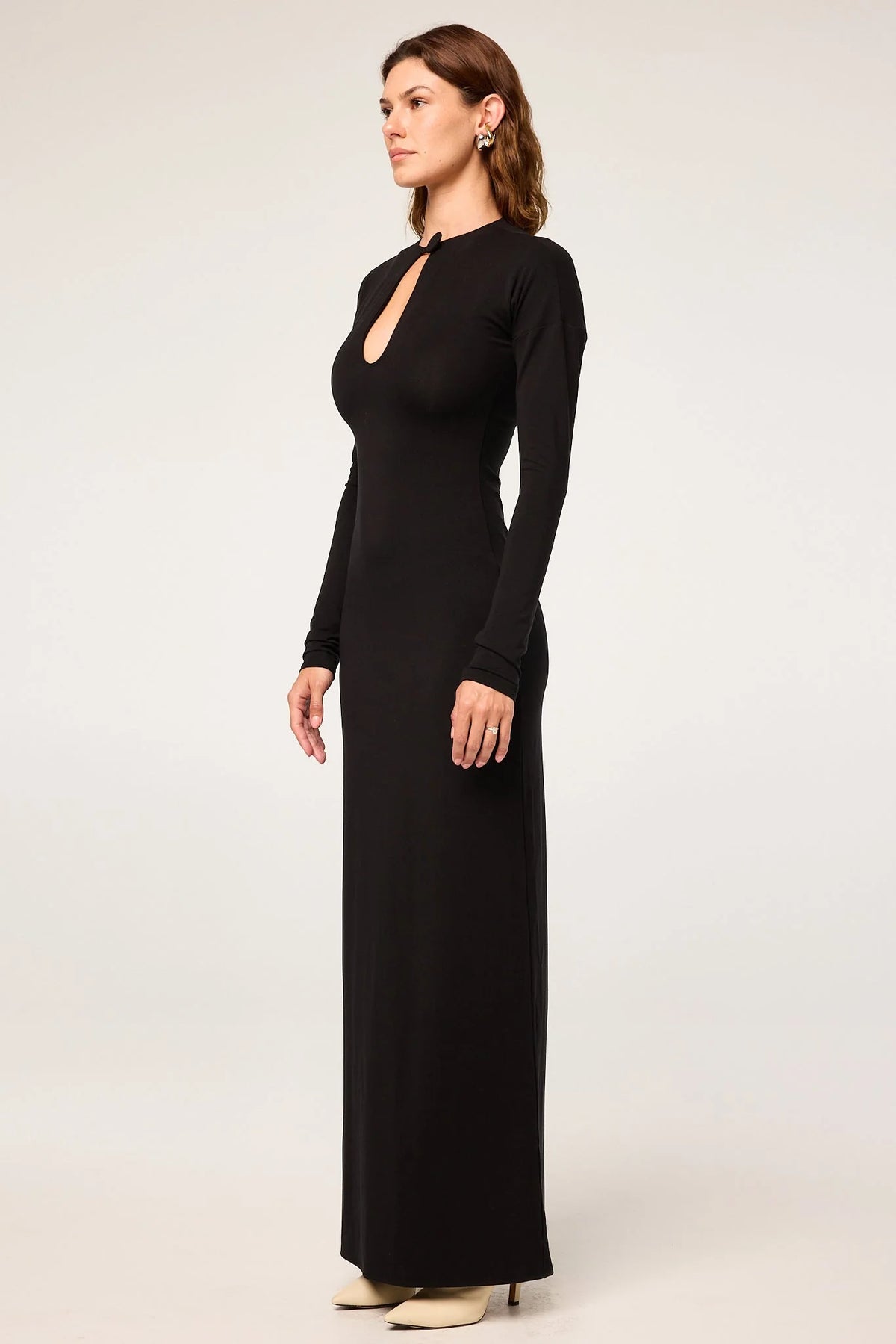 Abbi Keyhole Ribbed Jersey Dress | Black