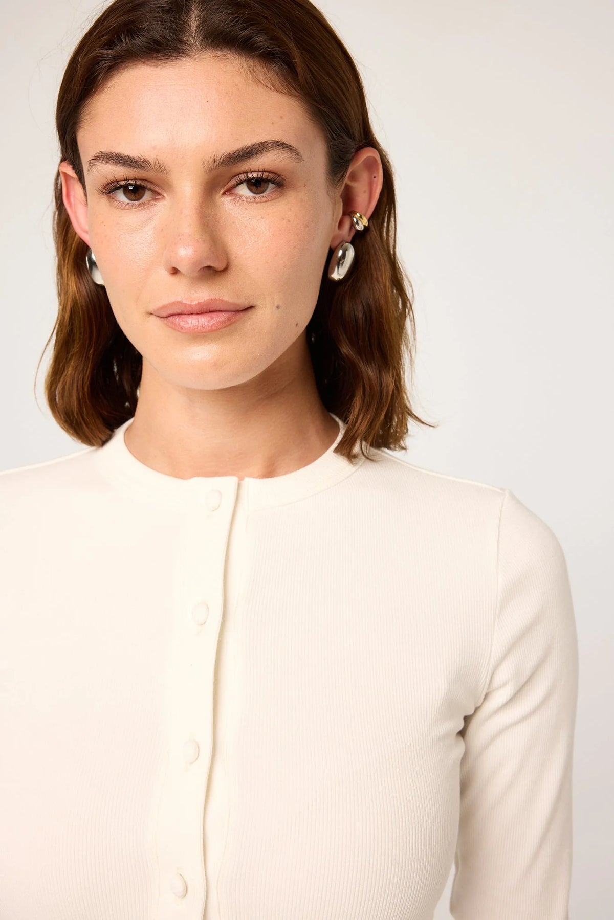 Clover White Ribbed Jersey Cardigan | White