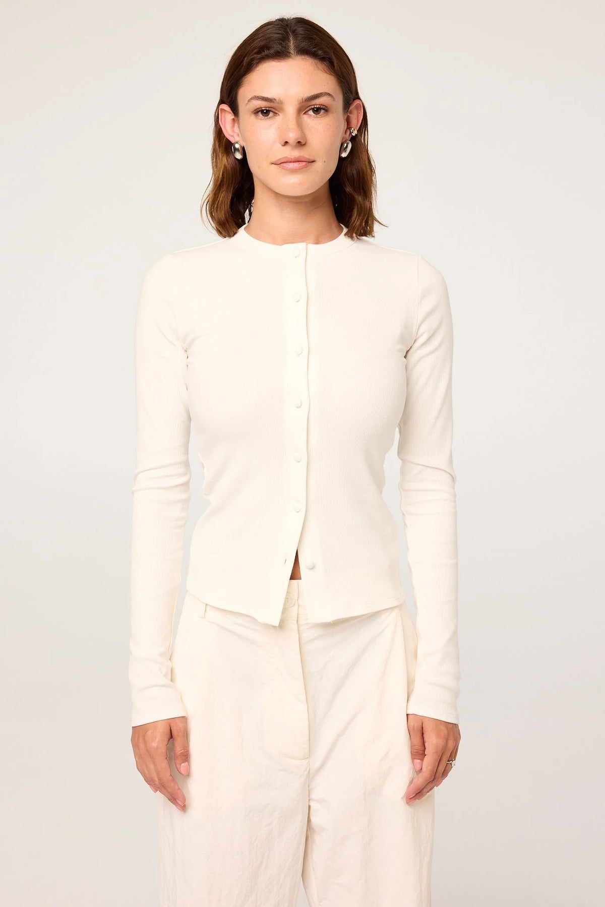 Clover White Ribbed Jersey Cardigan | White