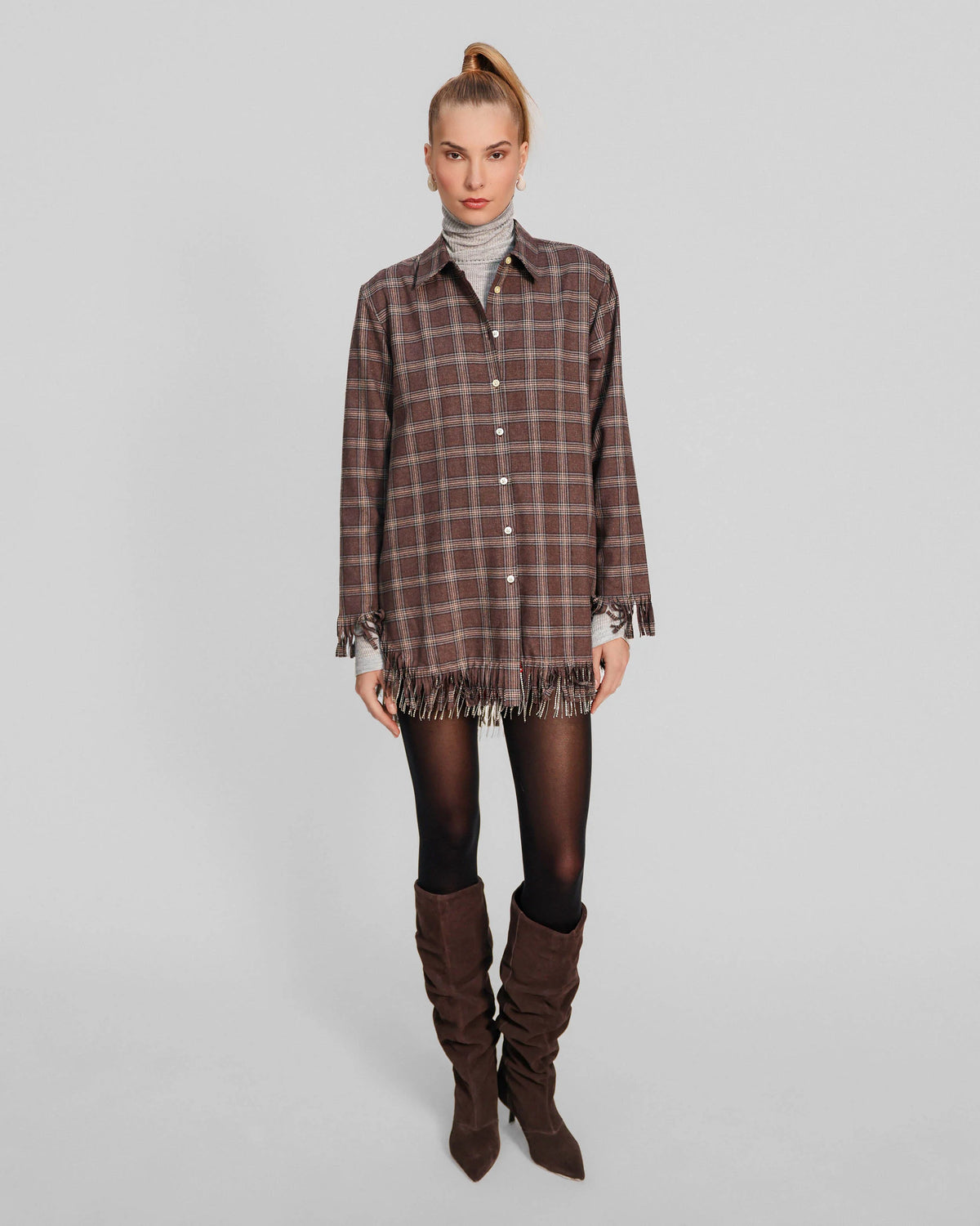 Europa Plaid Flannel Crystal Fringe Mini Dress | Huckelberry