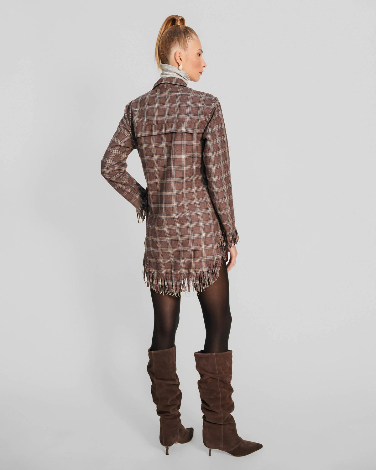 Europa Plaid Flannel Crystal Fringe Mini Dress | Huckelberry