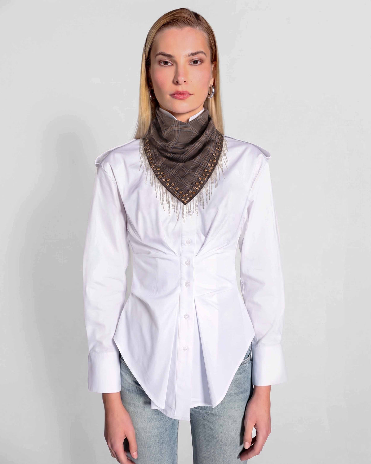 Europa Plaid Flannel Embellished Scarf | Huckelberry
