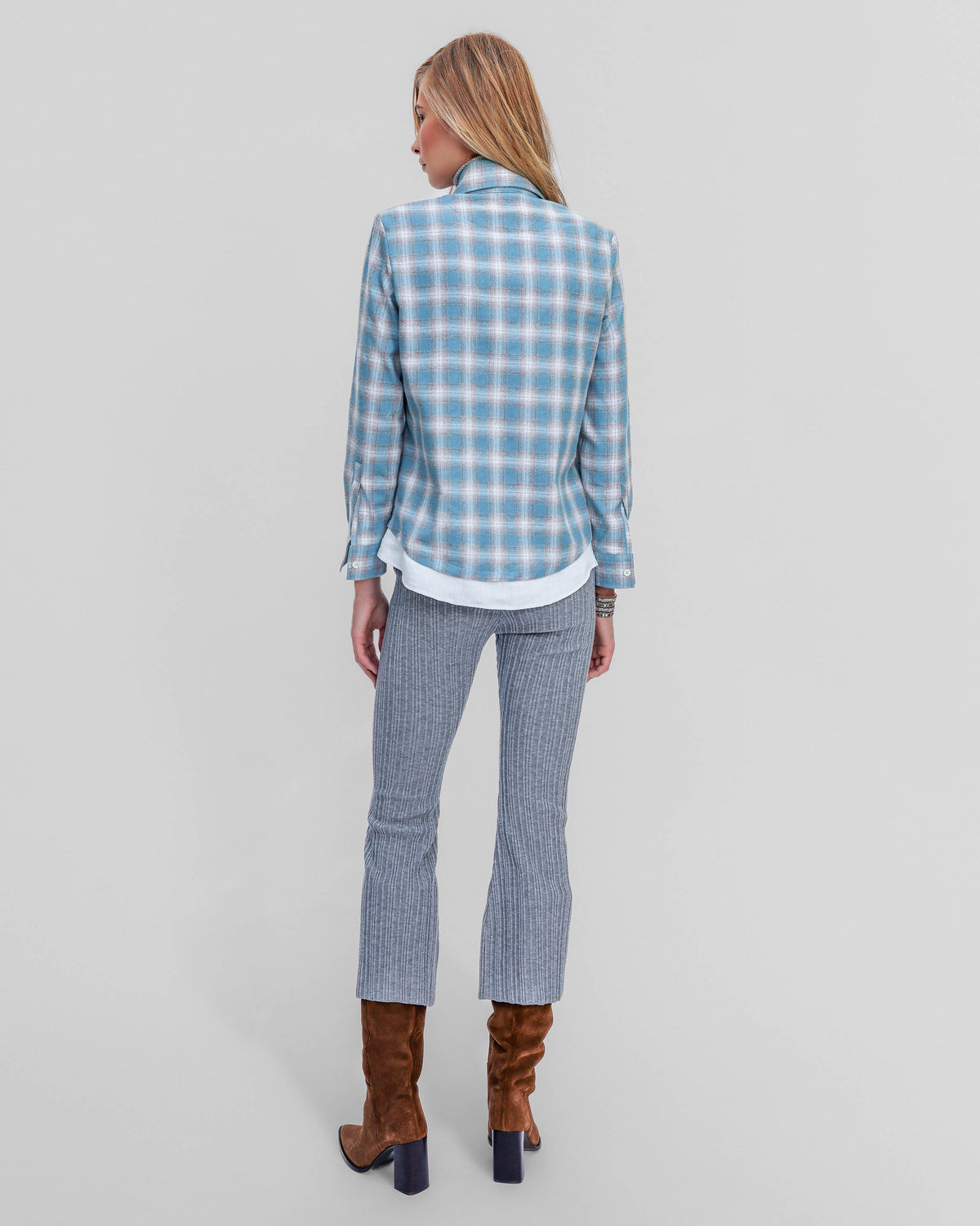 Europa Plaid Flannel Crystal Beaded Collar Shirt | Stillwater