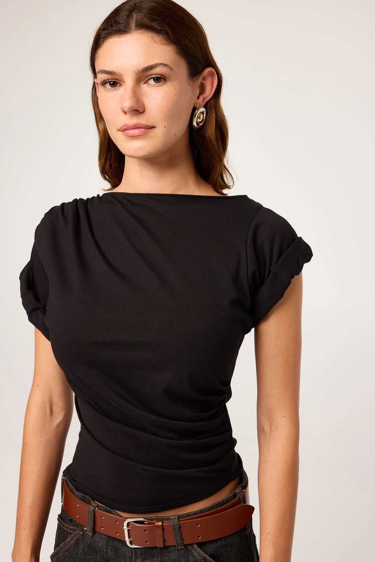 Francine Pleated Short Sleeve Tee | Black