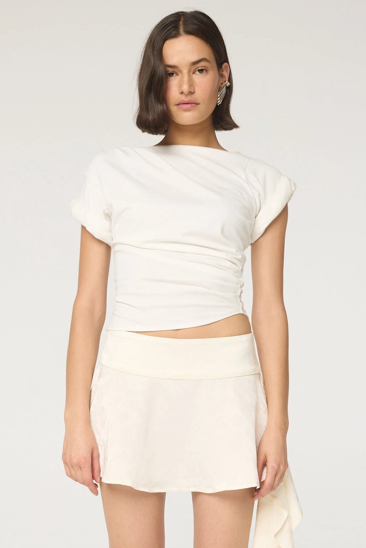 Francine Pleated Short Sleeve Tee | White