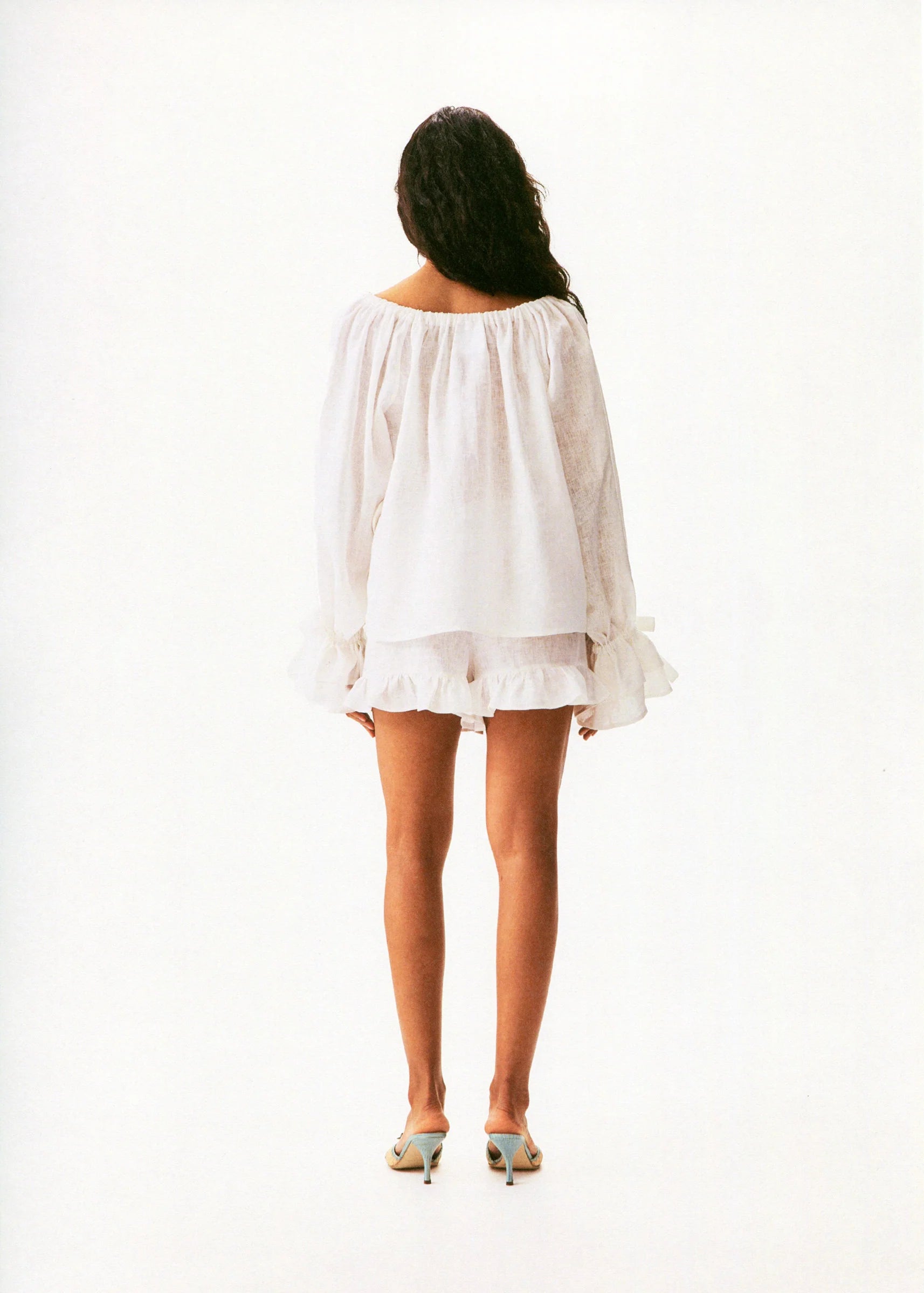 Puff Linen Lounge Shorts Sets with Headscarf | White