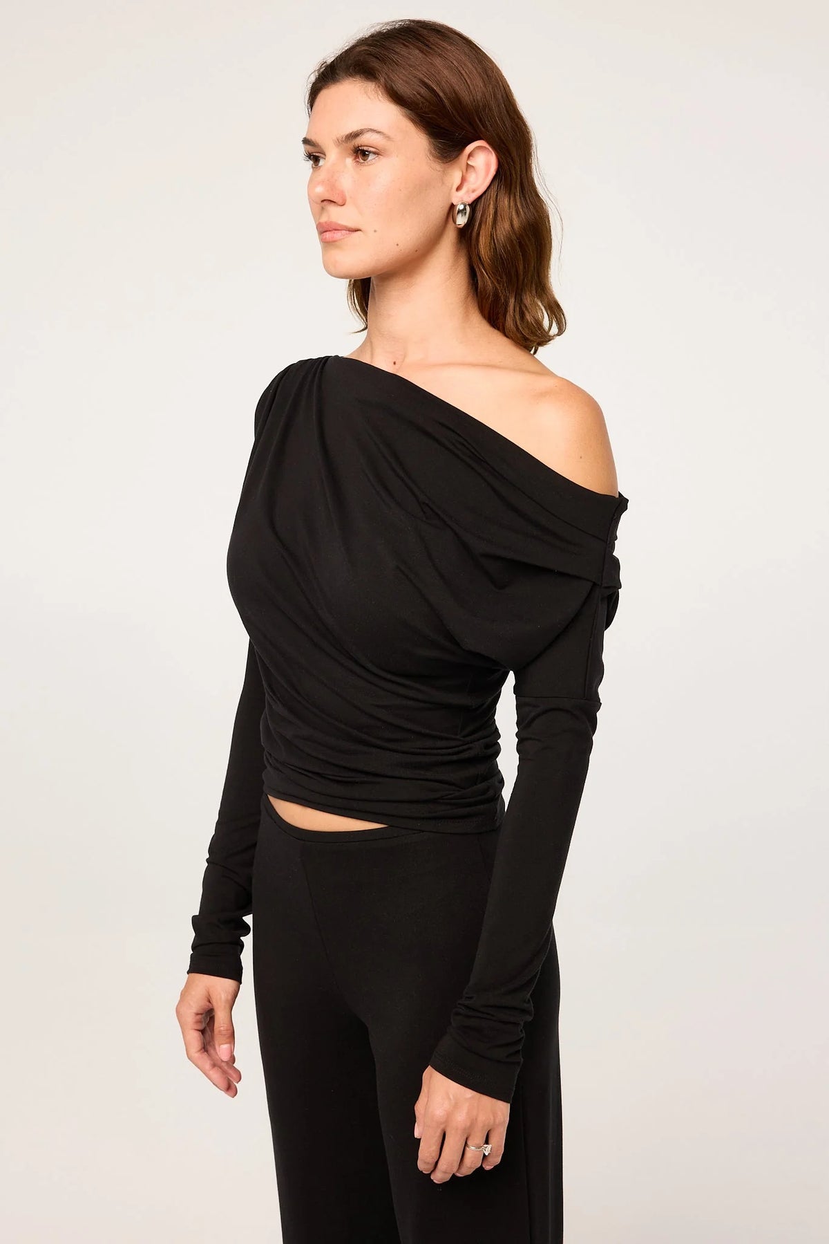 Jana Long Sleeve Draped Top | Black