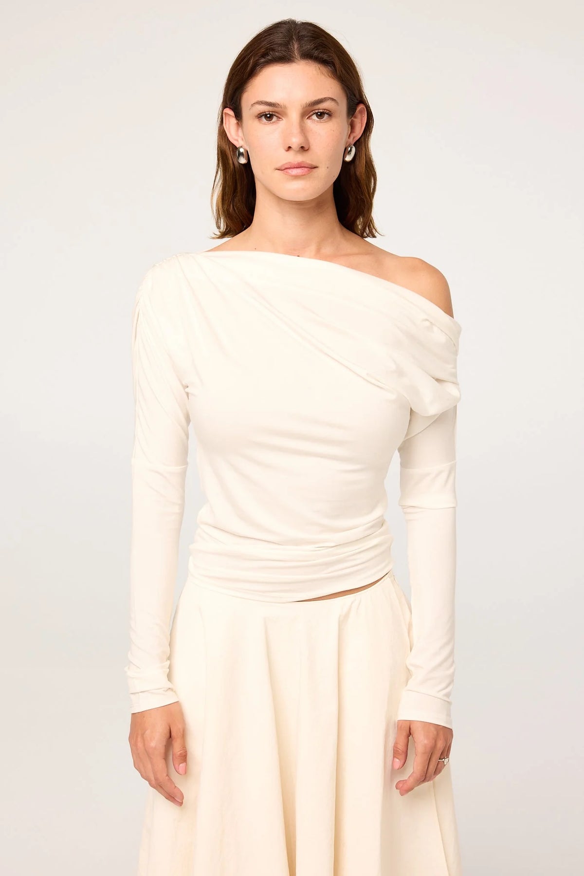 Jana Long Sleeve Draped Top | White