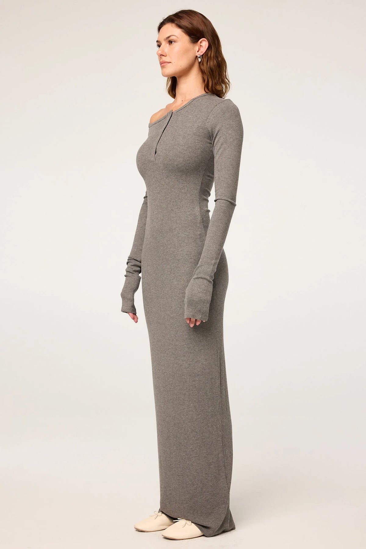 Seb Henley Ribbed Maxi Dress | Heather Grey