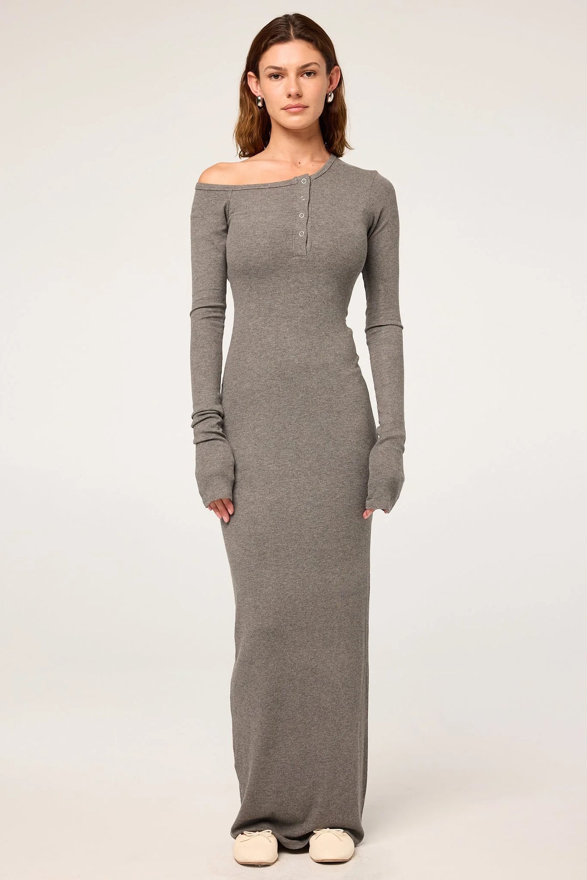 Seb Henley Ribbed Maxi Dress | Heather Grey