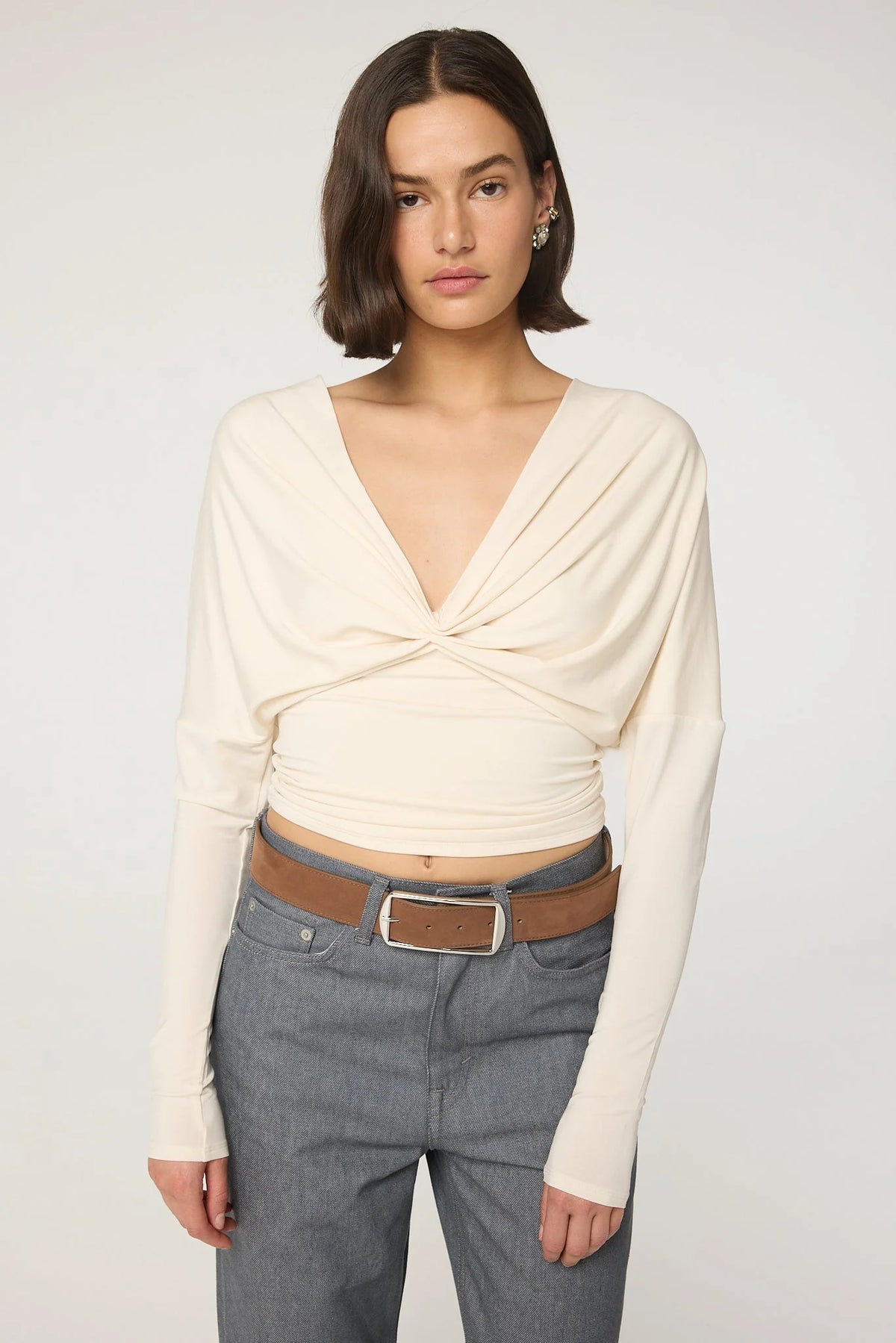 Selvie Dropped Shoulder Long Sleeve Top| Vanilla