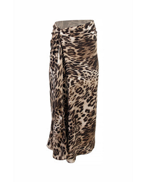 Theo the Label Danae Midi Skirt | Ruched Leopard
