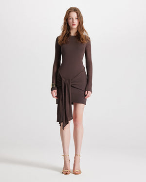 Theo the Label Nomia Draped Knit Dress| Koffee Bean