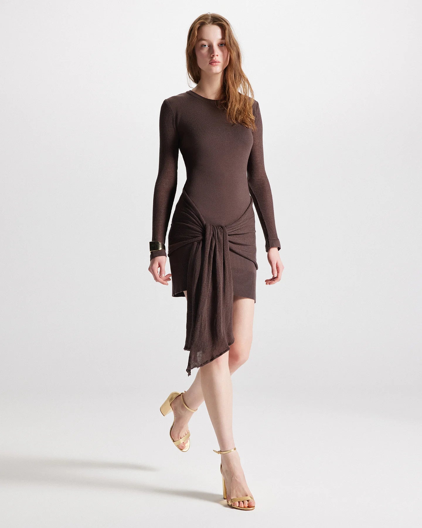 Theo the Label Nomia Draped Knit Dress| Koffee Bean