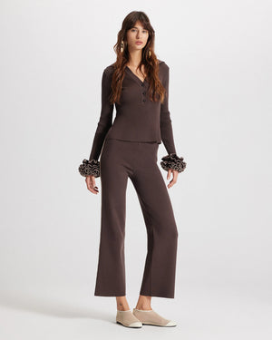 Theo the Label Nomia Ribbed Pullover with Ruffle Sleeves | Koffee Bean