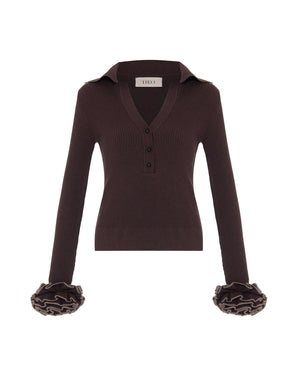 Theo the Label Nomia Ribbed Pullover with Ruffle Sleeves | Koffee Bean