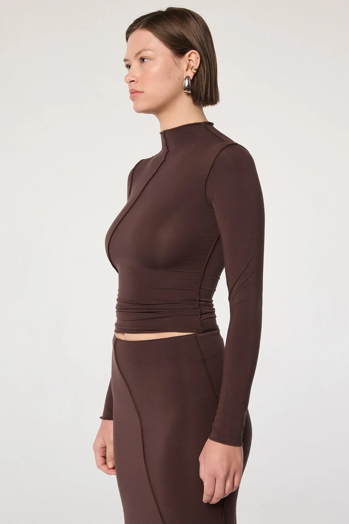 Zane Long Sleeve Mock Neck Top | Chocolate
