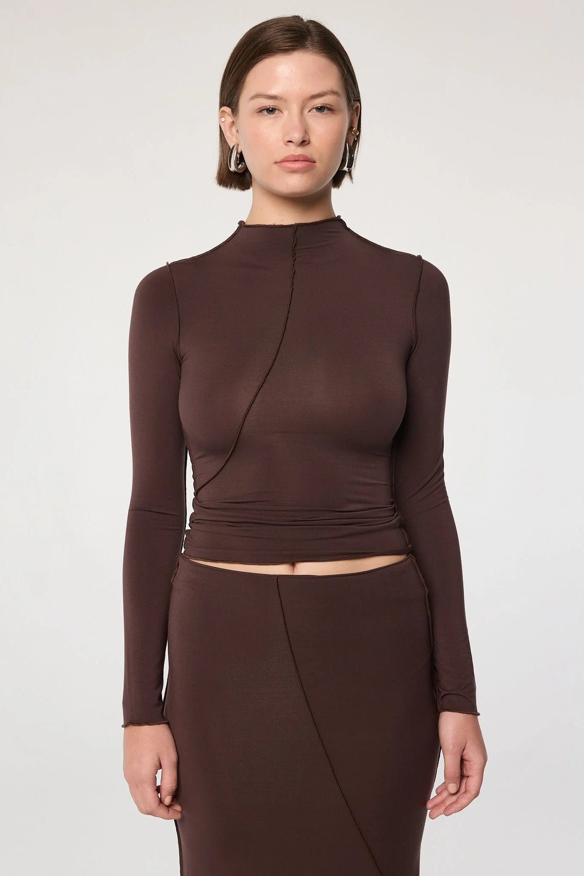Zane Long Sleeve Mock Neck Top | Chocolate