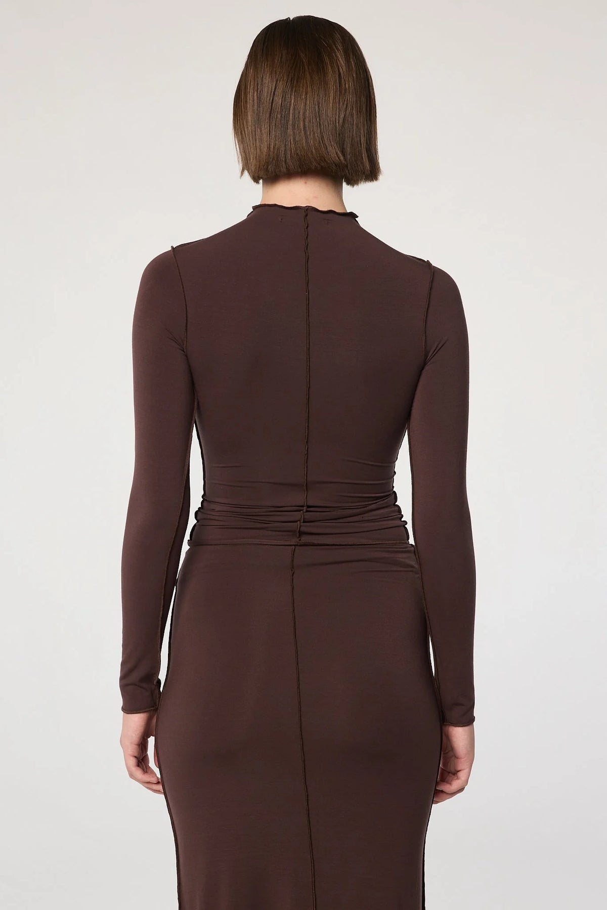 Zane Long Sleeve Mock Neck Top | Chocolate