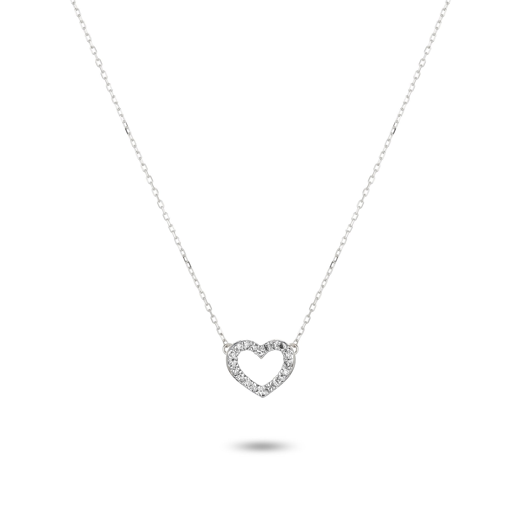 Tiny Pavé Open Folded Heart Necklace