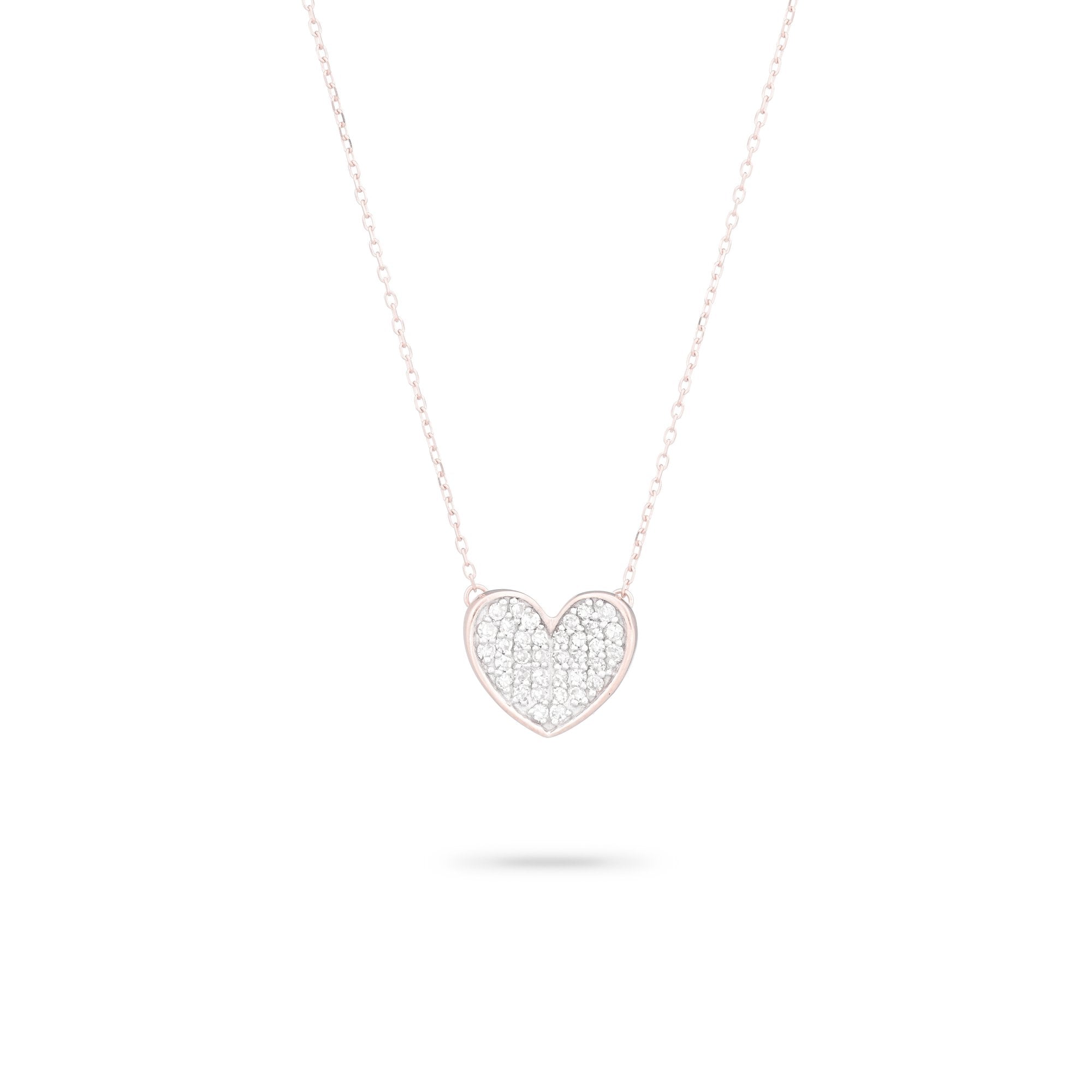 Pavé Folded Heart Necklace - Rose Gold